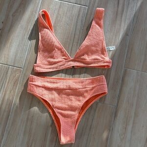 Ribbed Orange Bikini Set Large High Waist Cheeky